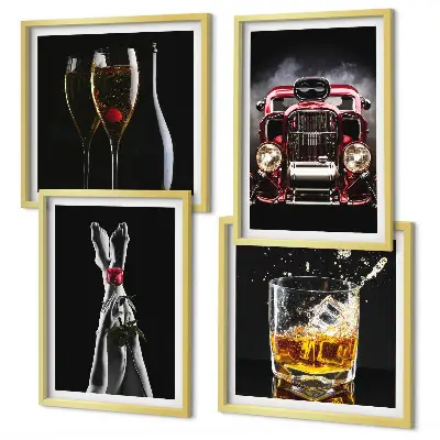 Wanddeko-Set mit Motiv Frauenbeine Rosenwagen und Wein