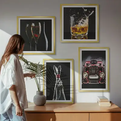 Wanddeko-Set mit Motiv Frauenbeine Rosenwagen und Wein