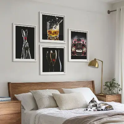 Wanddeko-Set mit Motiv Frauenbeine Rosenwagen und Wein