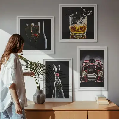 Wanddeko-Set mit Motiv Frauenbeine Rosenwagen und Wein