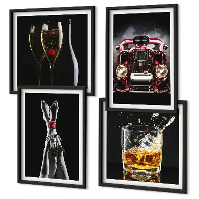 Wanddeko-Set mit Motiv Frauenbeine Rosenwagen und Wein