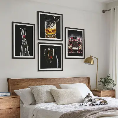 Wanddeko-Set mit Motiv Frauenbeine Rosenwagen und Wein