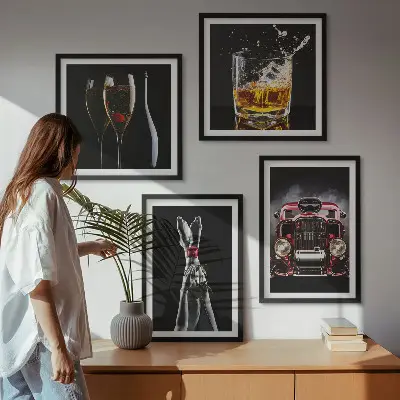 Wanddeko-Set mit Motiv Frauenbeine Rosenwagen und Wein