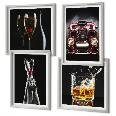 Wanddeko-Set mit Motiv Frauenbeine Rosenwagen und Wein