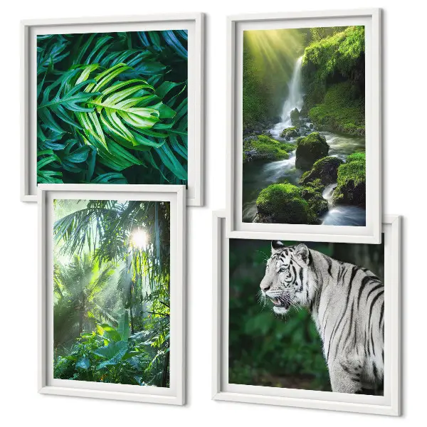 Wanddeko-Set Dschungelmotiv mit weißem Tiger und Wasserfall