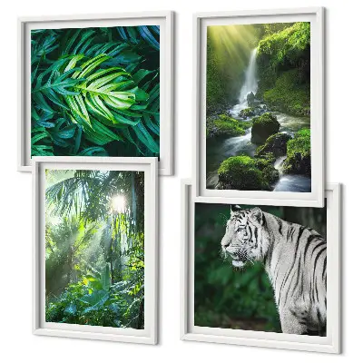 Wanddeko-Set Dschungelmotiv mit weißem Tiger und Wasserfall
