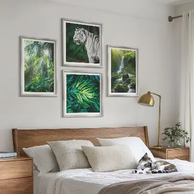 Wanddeko-Set Dschungelmotiv mit weißem Tiger und Wasserfall
