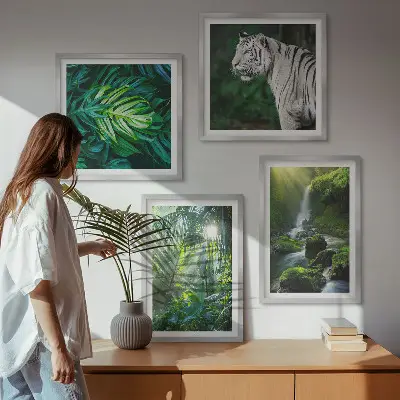Wanddeko-Set Dschungelmotiv mit weißem Tiger und Wasserfall