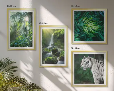 Wanddeko-Set Dschungelmotiv mit weißem Tiger und Wasserfall