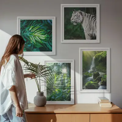 Wanddeko-Set Dschungelmotiv mit weißem Tiger und Wasserfall