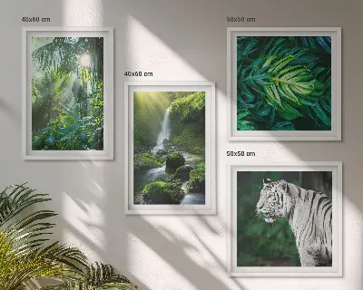 Wanddeko-Set Dschungelmotiv mit weißem Tiger und Wasserfall