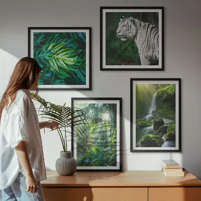 Wanddeko-Set Dschungelmotiv mit weißem Tiger und Wasserfall