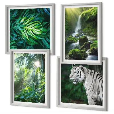 Wanddeko-Set Dschungelmotiv mit weißem Tiger und Wasserfall