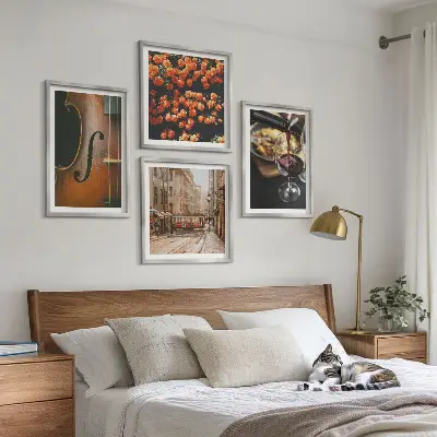 Polyptychon mit Rahmen mit Motiv Vintage Blumen Straße Wein und Geige