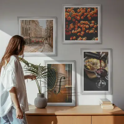 Polyptychon mit Rahmen mit Motiv Vintage Blumen Straße Wein und Geige