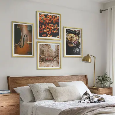 Polyptychon mit Rahmen mit Motiv Vintage Blumen Straße Wein und Geige