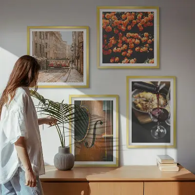 Polyptychon mit Rahmen mit Motiv Vintage Blumen Straße Wein und Geige