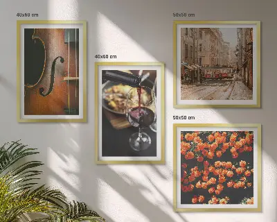 Polyptychon mit Rahmen mit Motiv Vintage Blumen Straße Wein und Geige