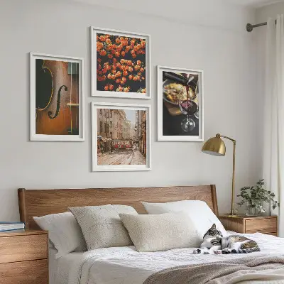 Polyptychon mit Rahmen mit Motiv Vintage Blumen Straße Wein und Geige