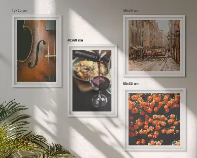 Polyptychon mit Rahmen mit Motiv Vintage Blumen Straße Wein und Geige