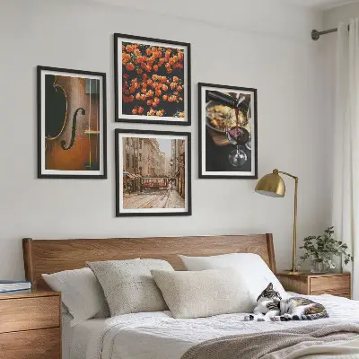Polyptychon mit Rahmen mit Motiv Vintage Blumen Straße Wein und Geige