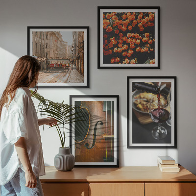 Polyptychon mit rahmen Vintage Blumen Straße Wein Geige
