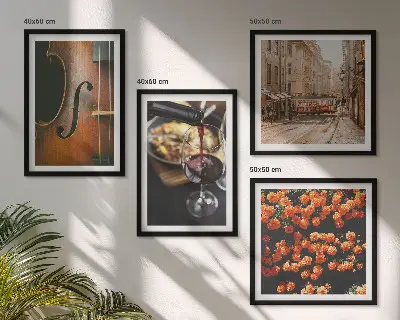 Polyptychon mit Rahmen mit Motiv Vintage Blumen Straße Wein und Geige