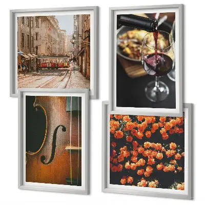 Polyptychon mit Rahmen mit Motiv Vintage Blumen Straße Wein und Geige