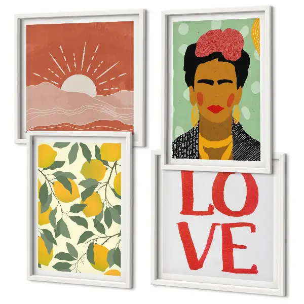 Wanddeko-Set mit Zitronen Motiv und Liebeslandschaft im Frida Kahlo Stil