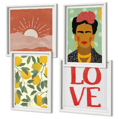 Wanddeko-Set mit Zitronen Motiv und Liebeslandschaft im Frida Kahlo Stil