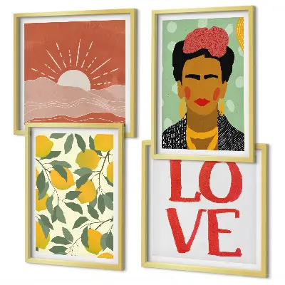 Wanddeko-Set mit Zitronen Motiv und Liebeslandschaft im Frida Kahlo Stil