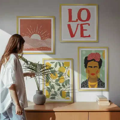 Wanddeko-Set mit Zitronen Motiv und Liebeslandschaft im Frida Kahlo Stil