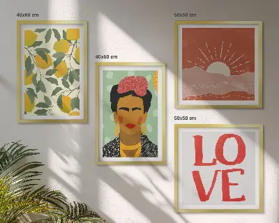 Wanddeko-Set mit Zitronen Motiv und Liebeslandschaft im Frida Kahlo Stil