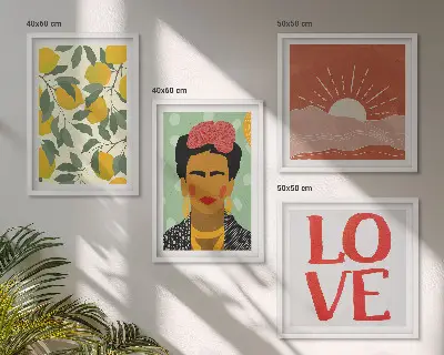 Wanddeko-Set mit Zitronen Motiv und Liebeslandschaft im Frida Kahlo Stil