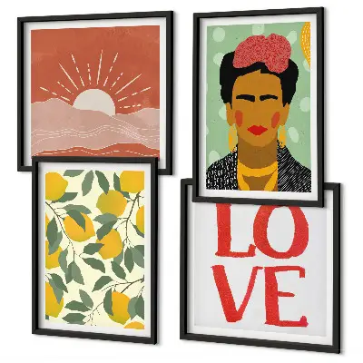 Wanddeko-Set mit Zitronen Motiv und Liebeslandschaft im Frida Kahlo Stil