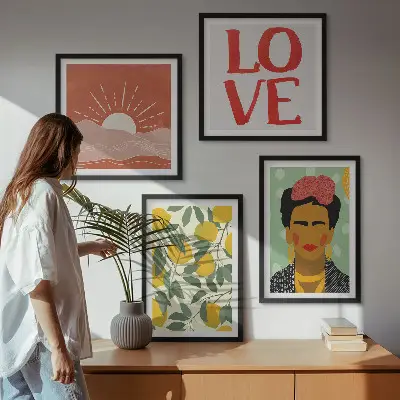 Wanddeko-Set mit Zitronen Motiv und Liebeslandschaft im Frida Kahlo Stil