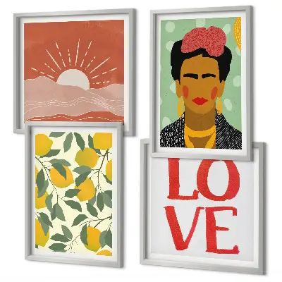 Wanddeko-Set mit Zitronen Motiv und Liebeslandschaft im Frida Kahlo Stil