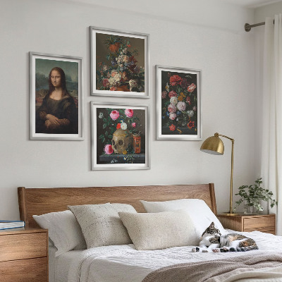 Polyptychon mit rahmen Vintage Blumen Totenkopf Mona Lisa