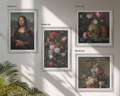 Polyptychon mit rahmen Vintage Blumen Totenkopf Mona Lisa