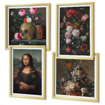 Polyptychon mit rahmen Vintage Blumen Totenkopf Mona Lisa