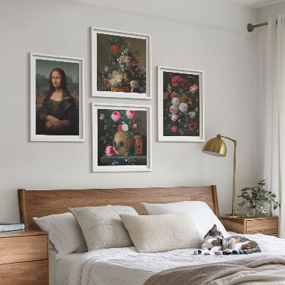 Polyptychon mit rahmen Vintage Blumen Totenkopf Mona Lisa