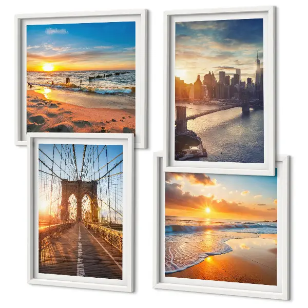 Wanddeko-Set mit Motiven von Brücken bei Sonnenuntergang in der Stadt