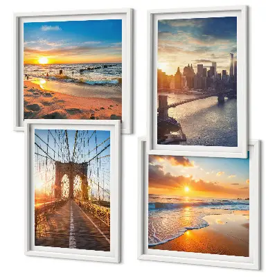 Wanddeko-Set mit Motiven von Brücken bei Sonnenuntergang in der Stadt