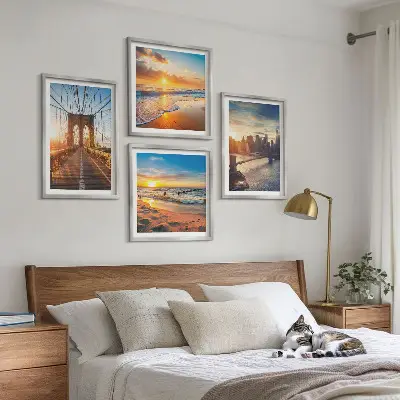 Wanddeko-Set mit Motiven von Brücken bei Sonnenuntergang in der Stadt