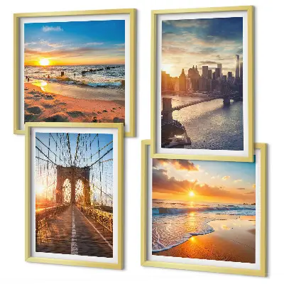 Wanddeko-Set mit Motiven von Brücken bei Sonnenuntergang in der Stadt
