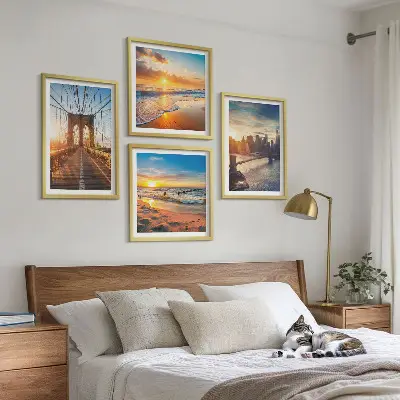 Wanddeko-Set mit Motiven von Brücken bei Sonnenuntergang in der Stadt