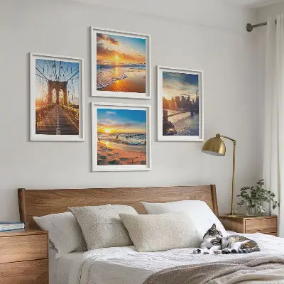 Wanddeko-Set mit Motiven von Brücken bei Sonnenuntergang in der Stadt