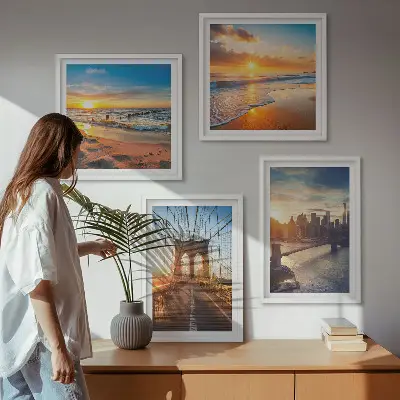 Wanddeko-Set mit Motiven von Brücken bei Sonnenuntergang in der Stadt