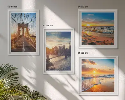Wanddeko-Set mit Motiven von Brücken bei Sonnenuntergang in der Stadt