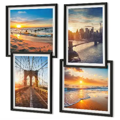 Wanddeko-Set mit Motiven von Brücken bei Sonnenuntergang in der Stadt
